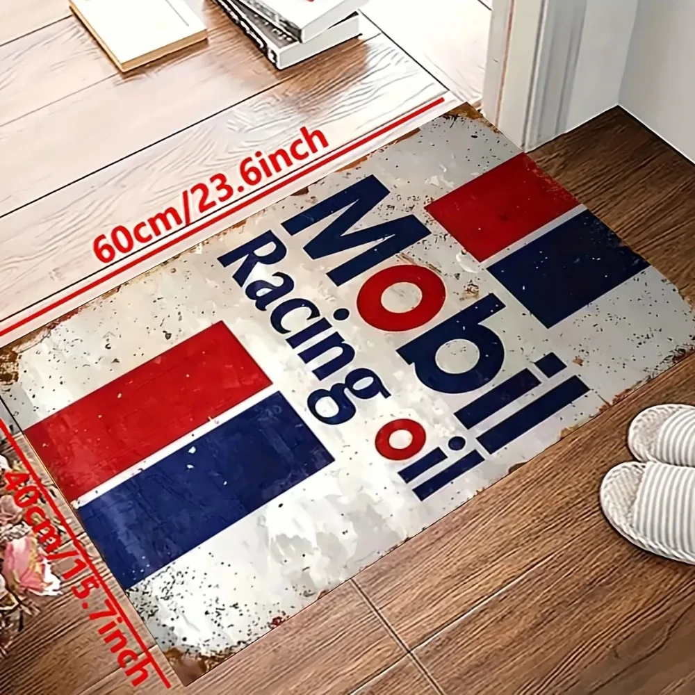 Red Blue White Grey Vintage Racing Flags Large Area Rug 2D Flat Print Non-Slip Floor Mat for Living Room Garage Outdoor Decor