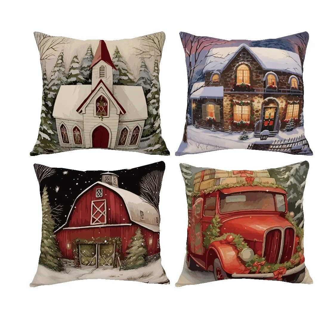 Christmas Pillow 45x45cm Christmas Architecture Series Cushion Cover Decor Christmas Ornament  Gift New Year Decoration