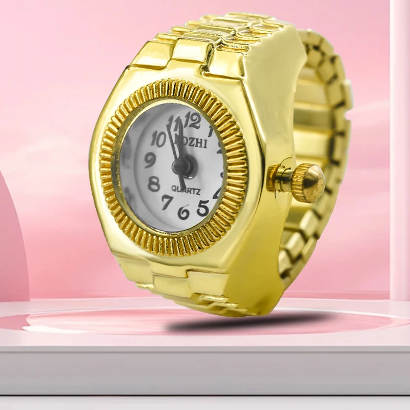 The New Best-Selling Ring Watch Features A Creative Golden Alloy Case With Fingers And A Round Dial For Couples And Men