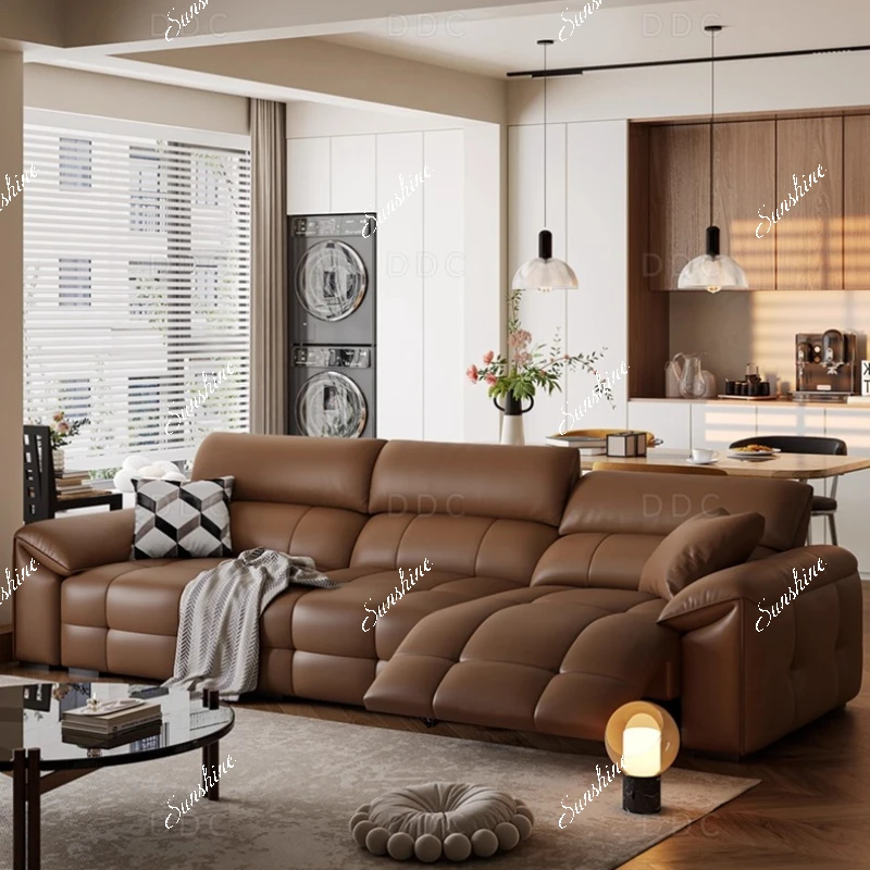 

Electric multi-functional leather sofa living room zero against the wall, simple and modern small apartment