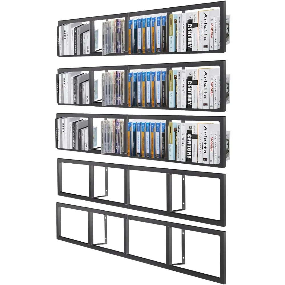 

5 Pcs 34Inch CD DVD Storage Shelf Wall Mount Media Cube Storage Rack, Audio Video Game Book Organizer Shelf, Black Floating Shel