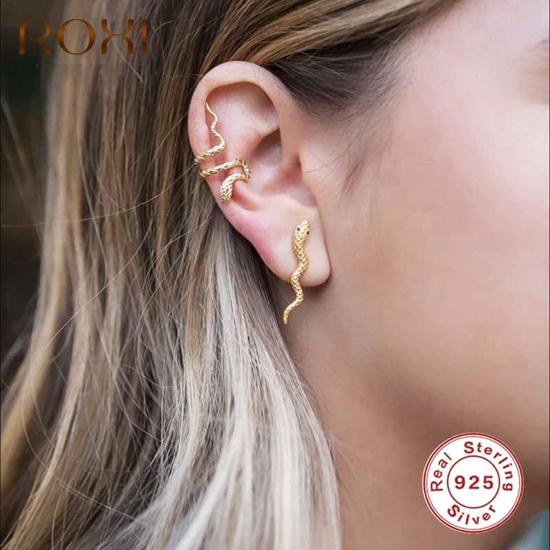 ROXI Vintage Creative Snake 925 Sterling Silver Clip on Earrings for Women Gothic Party Gift No Piercing Ear Cuff Pendientes