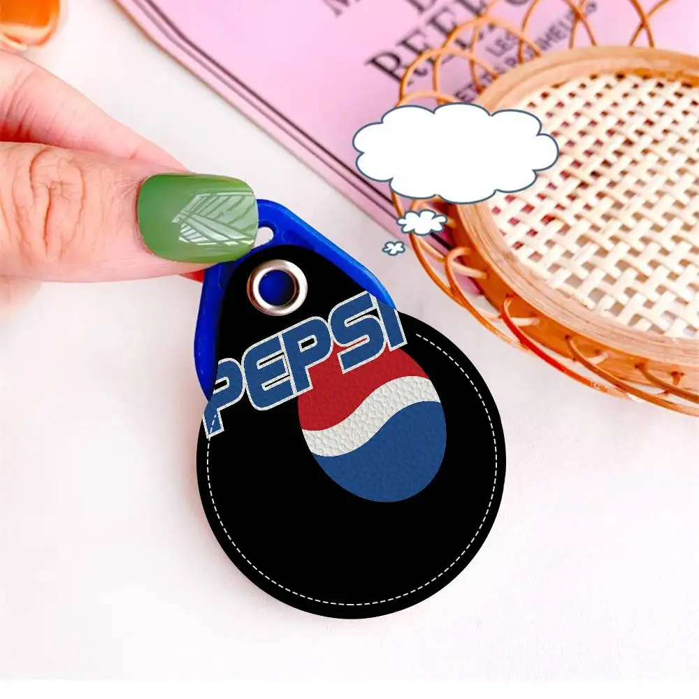 Soda Brand Art -Pepsis 1pcs Leather Card Holder With Key Ring Water Drop Shaped Key Case Keychain Doorlock Accessories