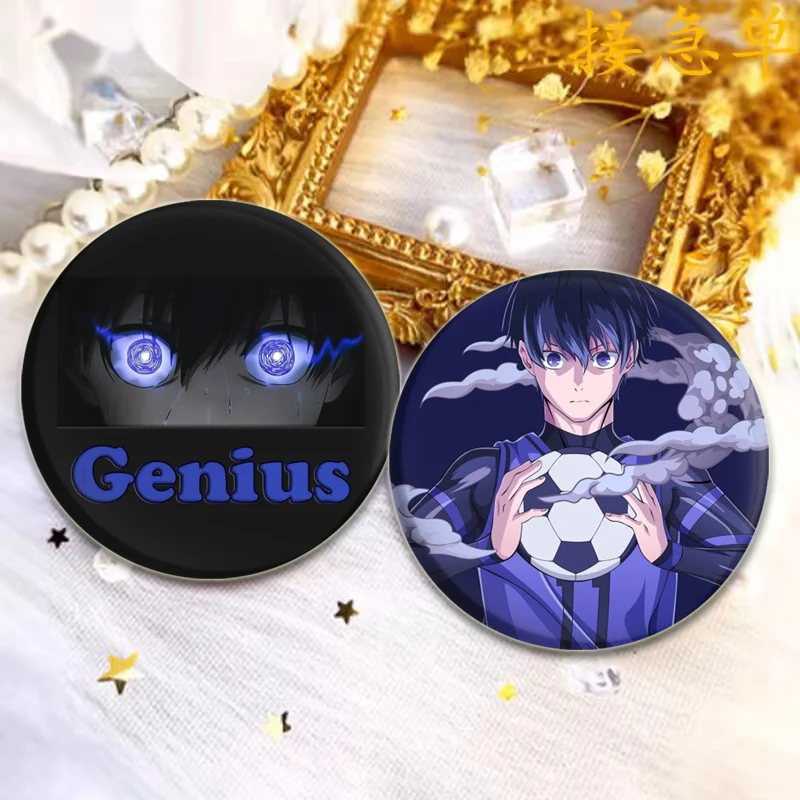 Blue Lock Round Anime Brooches Isagi Yoichi Chigiri Hyoma Bachira Cosplay Cartoon Badge HD Print Pins for Backpack Decor Gifts