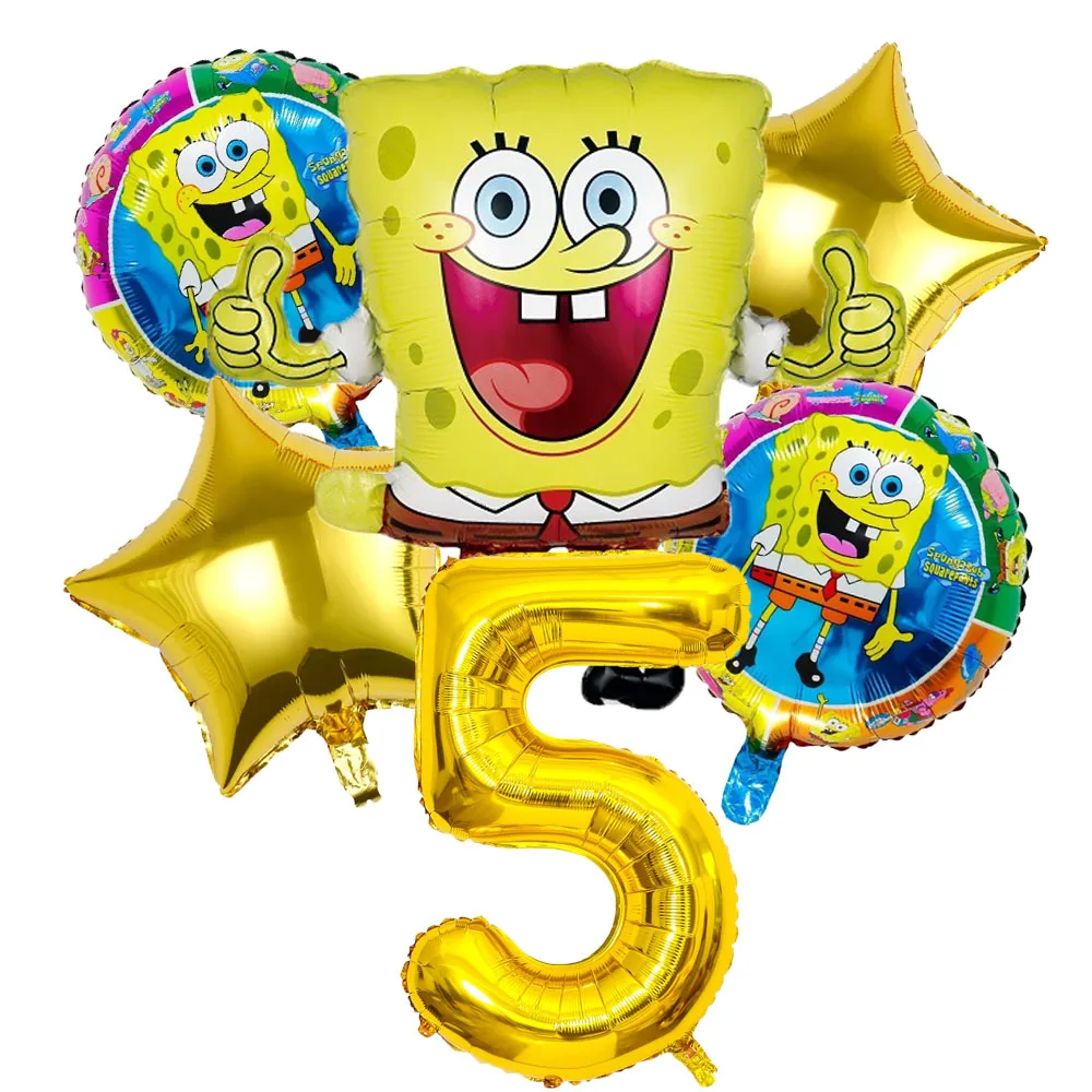 6 Stücke SpongeBob Patrick Star Ballon Set Geburtstag Party Golde Blaue Zahlen Ballons Jungen Mädchen Baby Shower Party Supplies Geschenke