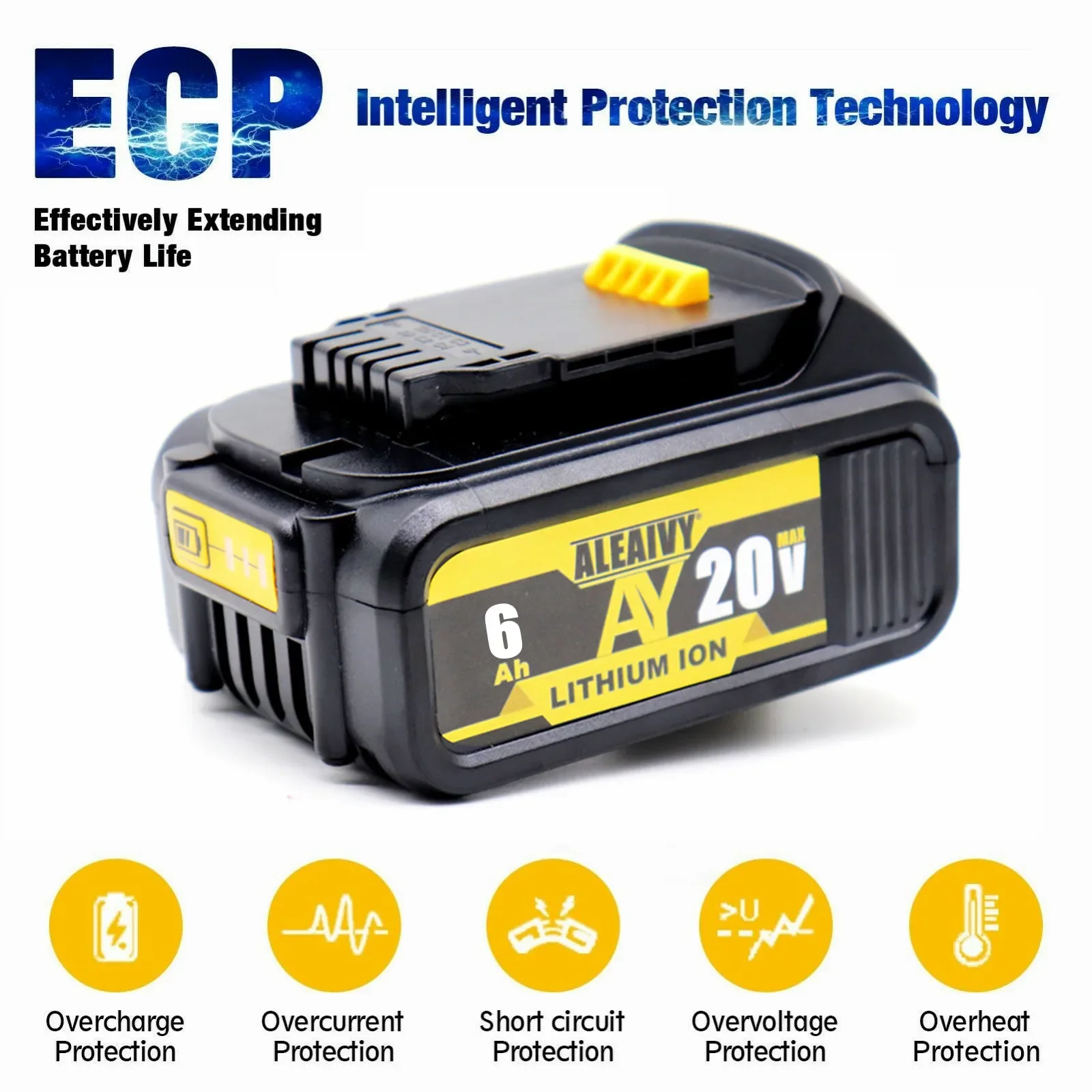 

20V 6.0Ah Lithium Replacement Battery for Dewalt DCB200 DCF887 DCB206 DCB207 DCB204 DCB203 DCB200-2