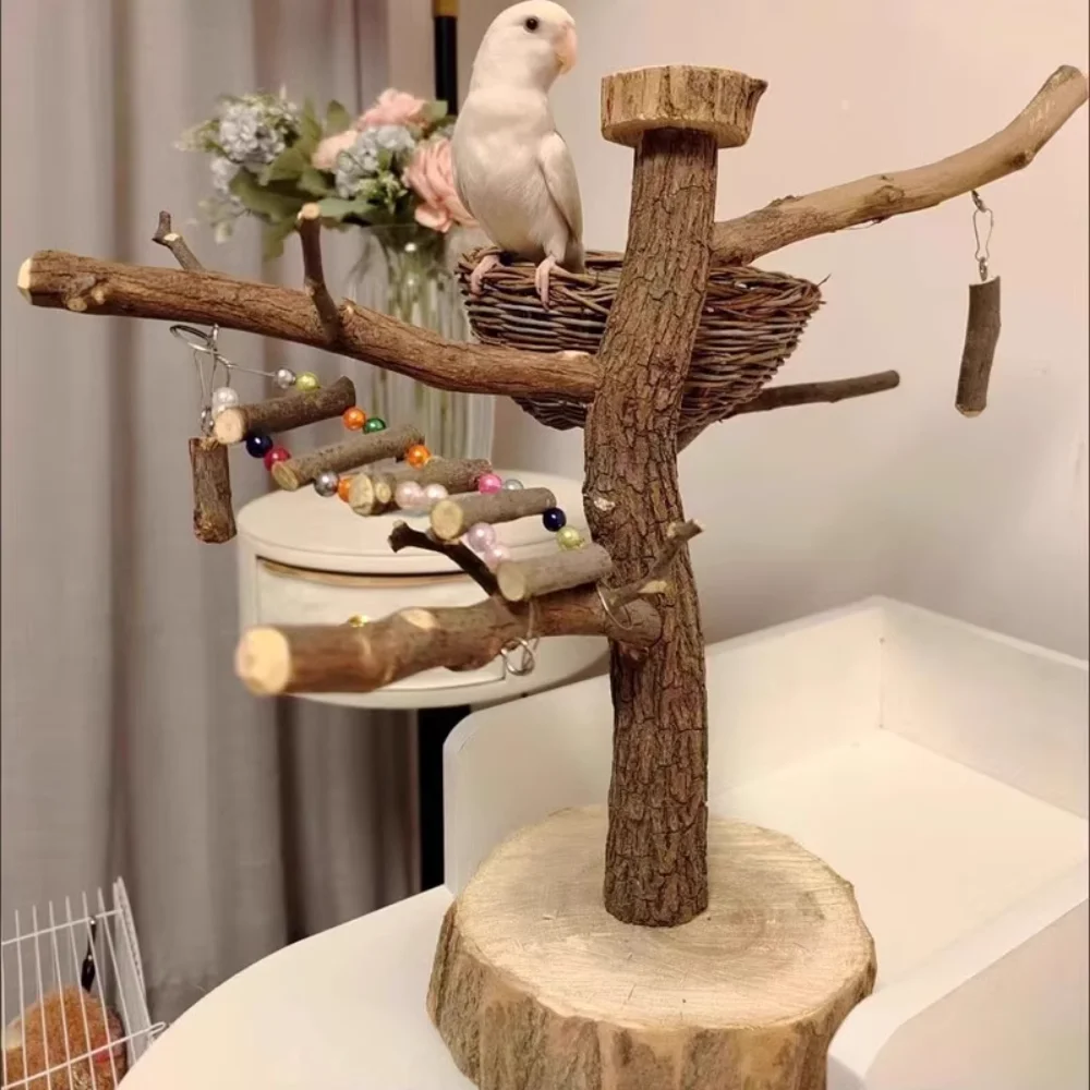 Parrot Station Stand Tree Branch Bird Floor-to-ceiling Training Log  Pole Platform Swing Cage