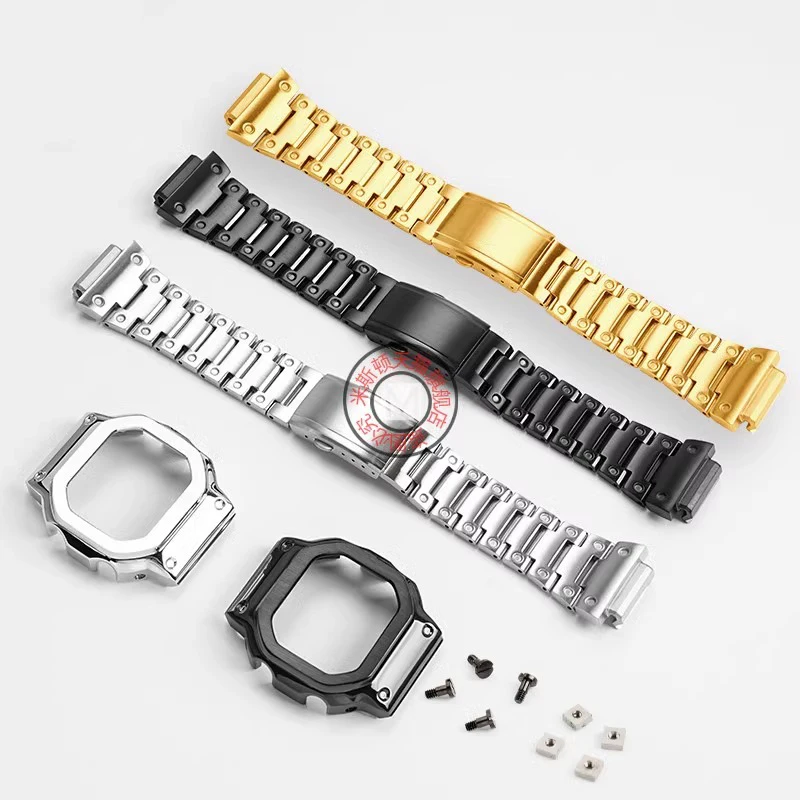 Set cinturino in acciaio inossidabile per CASIO 3516 DW-H5600 modifica soild raffinato metallo argento nero oro kit cassa cinturino set