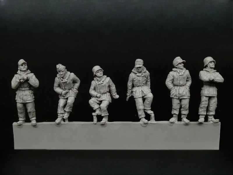 Kit de figurines en résine moulée sous pression, échelle 1/72, équipe allemande Panzer de la seconde guerre mondiale, 6 figurines d'hiver non peintes