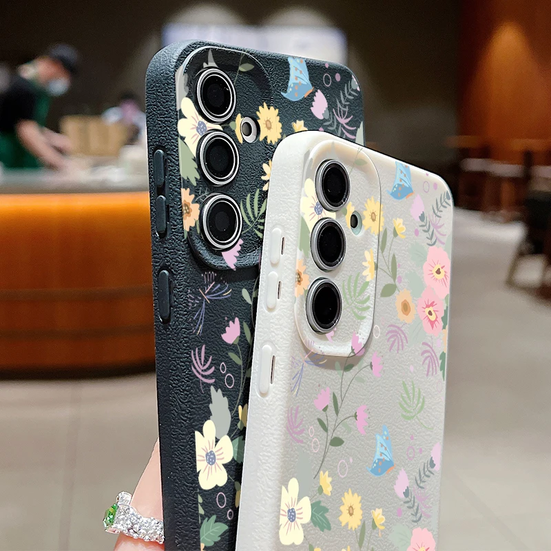 Colorful Flower Case For Samsung Galaxy S24 S23 Ultra S22 S21 S20 FE A14 A15 A16 A25 A34 A35 A52 A53 A54 A55 5G Leather Texture image 5