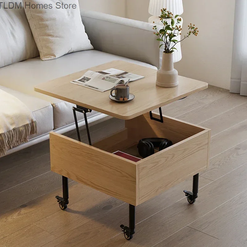 Mesa De centro plegable De estilo nórdico para sala De estar, mueble pequeño con elevación superior para libros, mueble móvil para salón