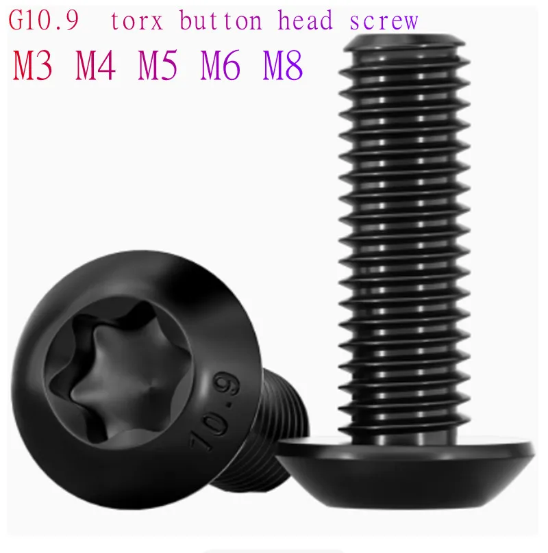 5~50pcs M3 M4 M5 M6 M8 G10.9 Black Torx Button Screw Six Lobe Torx Pan Round Bolt Length 4mm~40mm