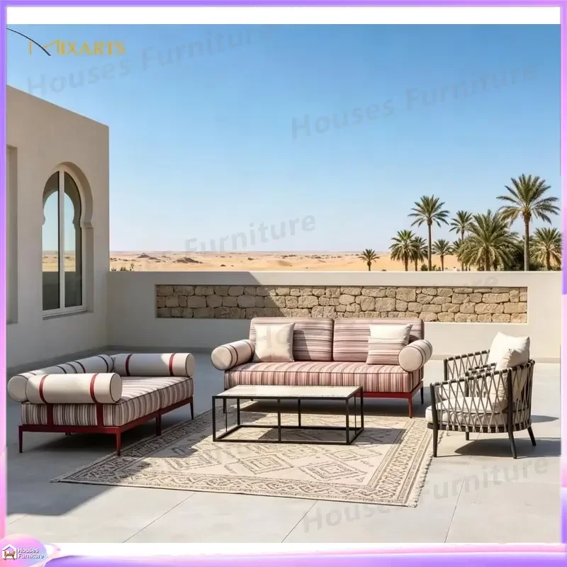 Outdoor Patio Furniture Set Aluminum Frame Rope Woven Sofa Sectional with Recliner Coffee Table Garden Terrace Villa Decor