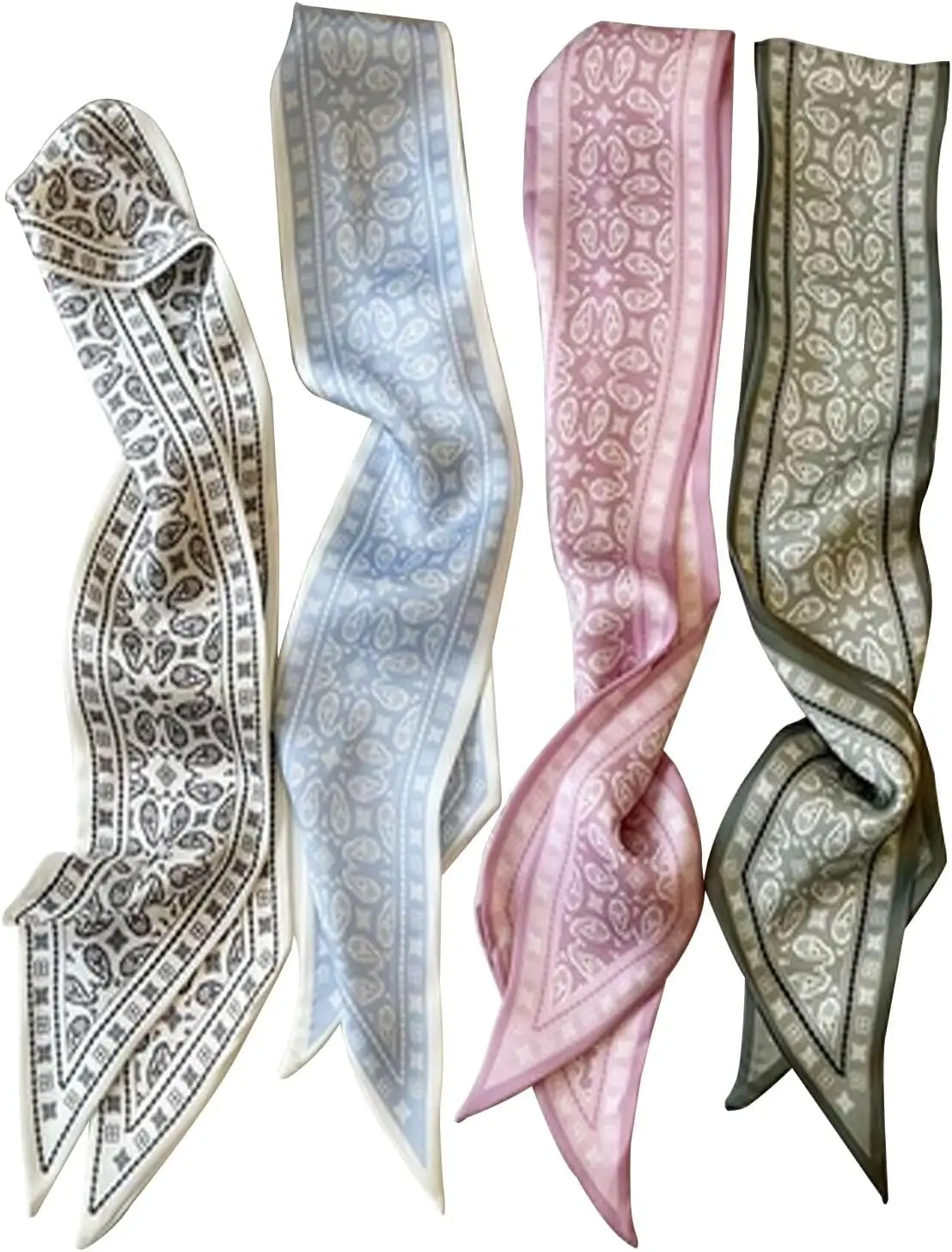 

4Pcs Fashion Scarves for Women, Multifunctional Boho Scarves Headbands Satin Scarf for Bag Hair Accessories