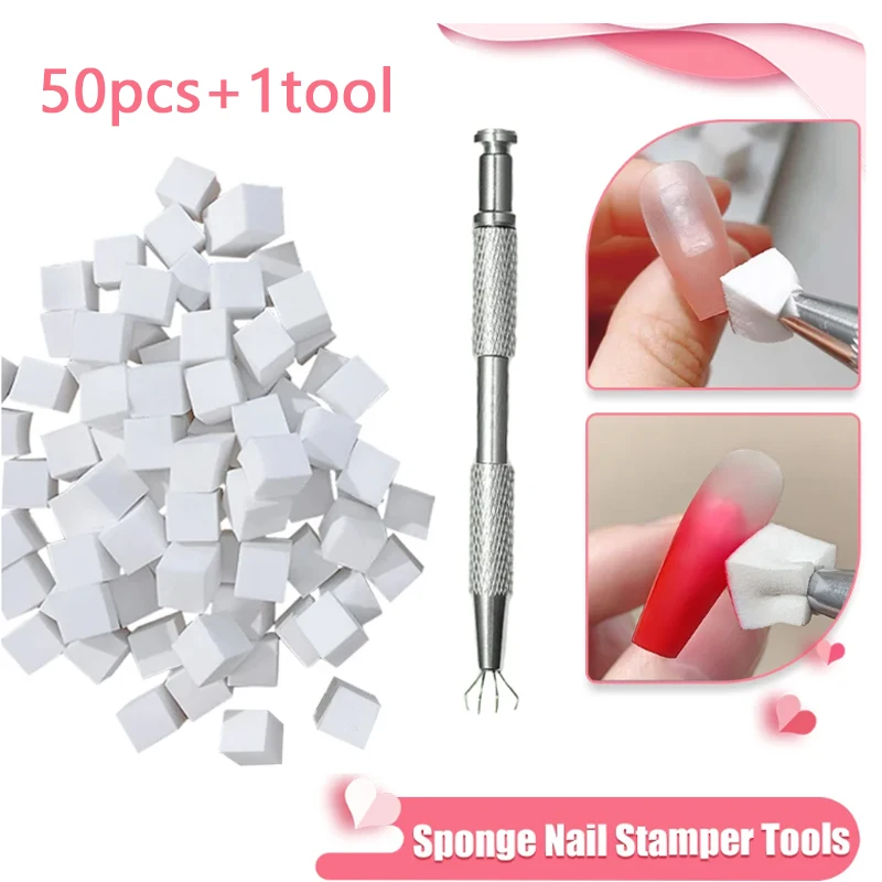 50 pçs esponja gradiente arte do prego stamper ferramentas gel polonês cor gradiente escova glitter pó pontilhar caneta para acessórios de manicure