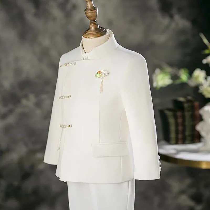 Jungenanzug direkt vom Hersteller, formelle Kinderkleidung, 4-teiliger Anzug für Hochzeit, Geburtstag, Abschlussfeier, A4384, Jungen-Partyanzug – Detail 5