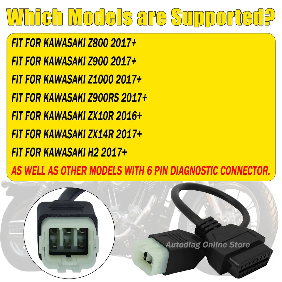 Kawasaki 6 Pin to 16 Pin OBD2 Adapter for Z900RS Z800 Z1000