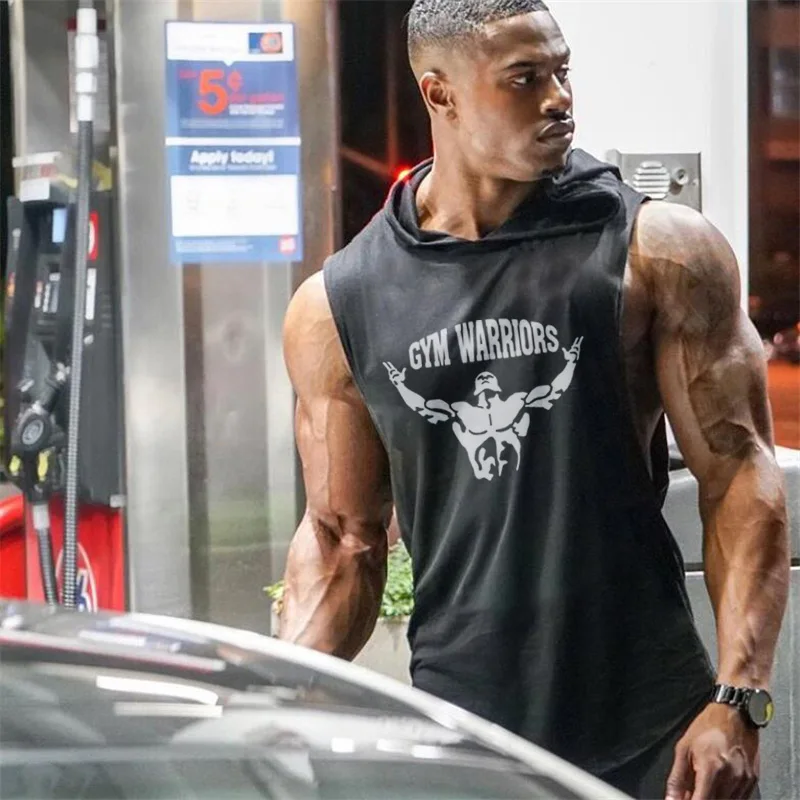 Summer Casual Bodybuilding Hoodies Gym Running Sport Tank Tops Loose Cotton Breathable Pullover Hoody Mens Fitness Muscle Shirts