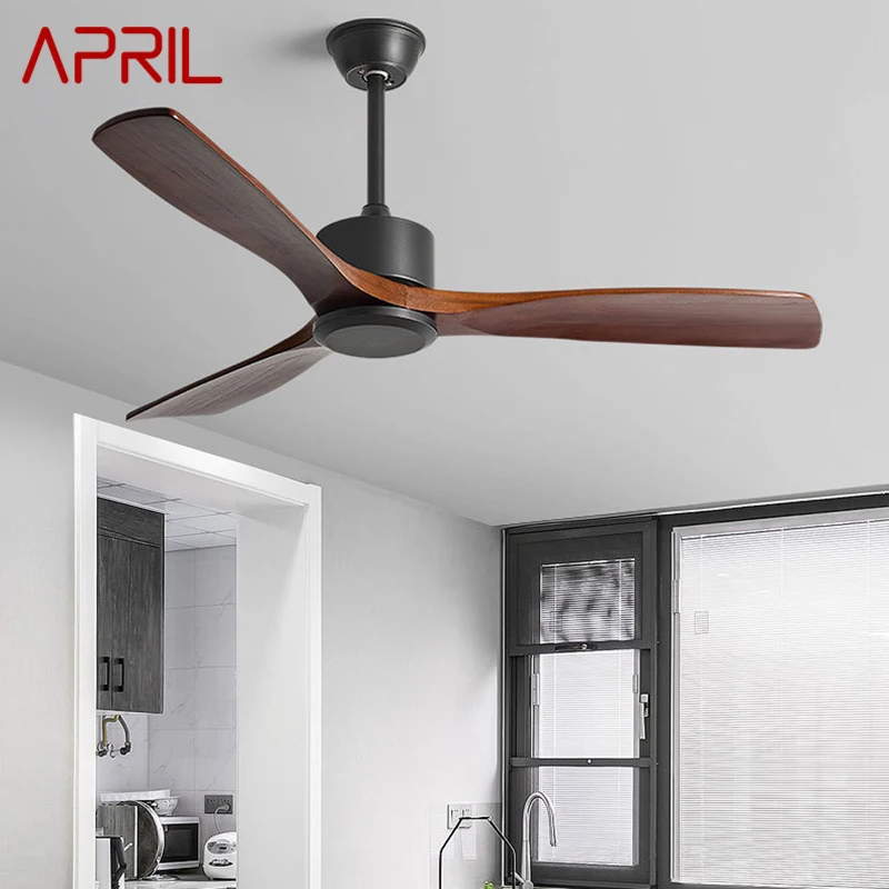 APRIL Modern Ceiling Fan With Lamp American Style Vintage Wood Lights LED Remote Control for Home Bedroom Living Room