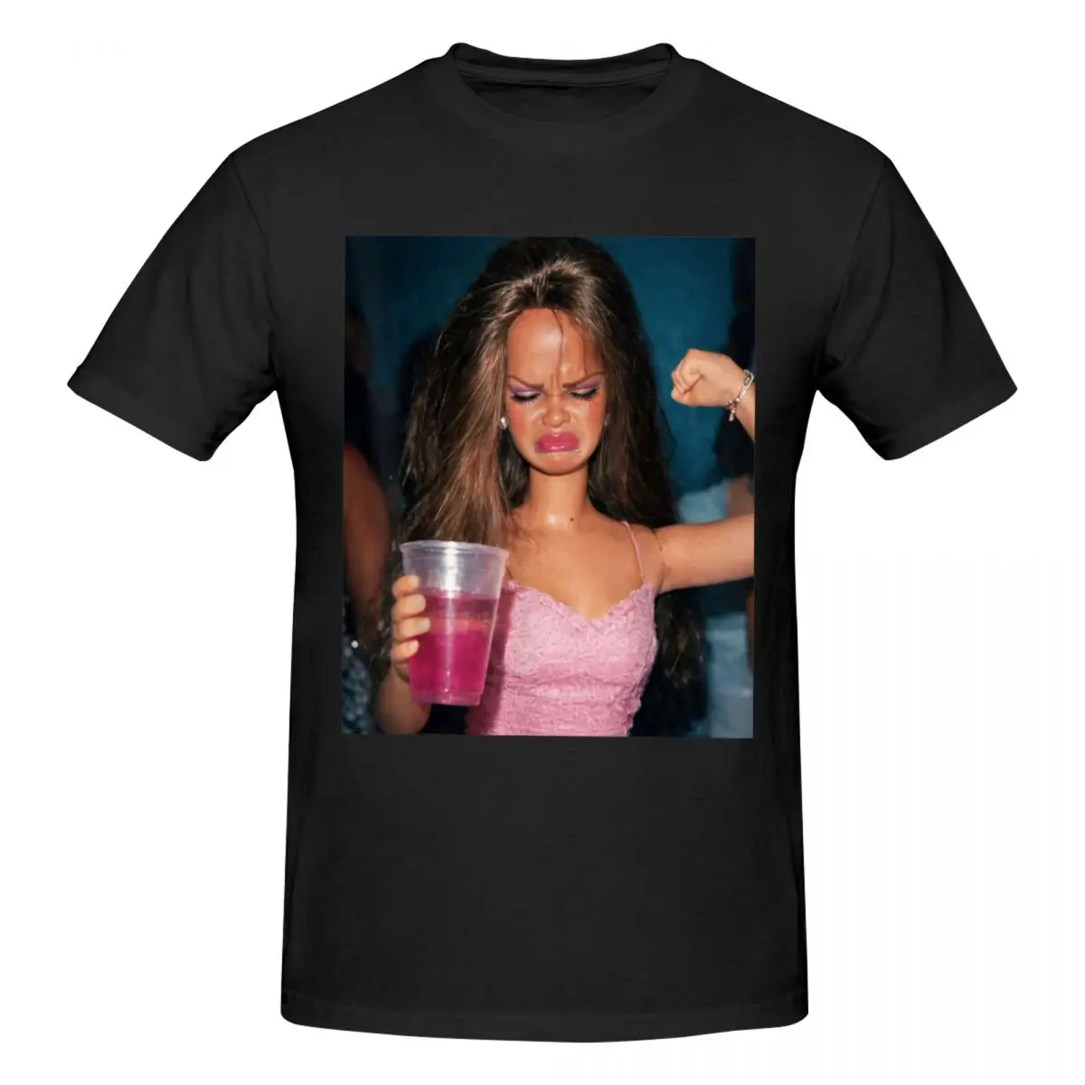 Funny Doll Face Sarcastic Doll Girl Party Drinking Doll Meme Funny T Shirts Graphic Y2K Pops O-neck Men Women T-Shirt Clothing