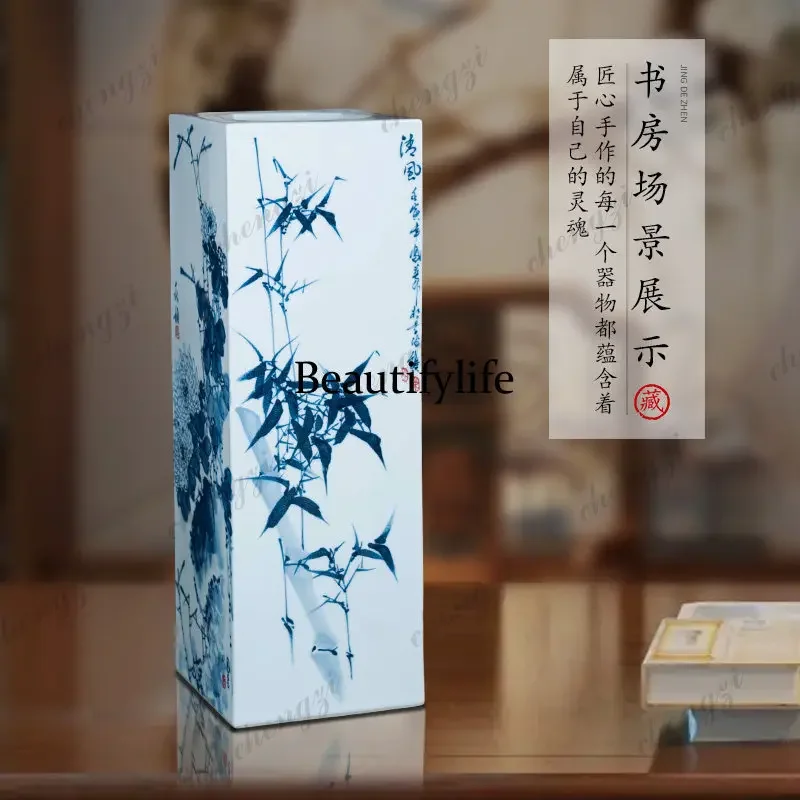 A4567 Jingdezhen ceramic vase hand-painted square plum orchid bamboo chrysanthemum floor ornament living room study home decorat