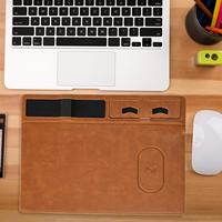 Desk Mousepad Brown 15 W Wireless Charging Non Slip with Phone Holder with Pen Holder Computer Mat for Home Office Desktop Gamer