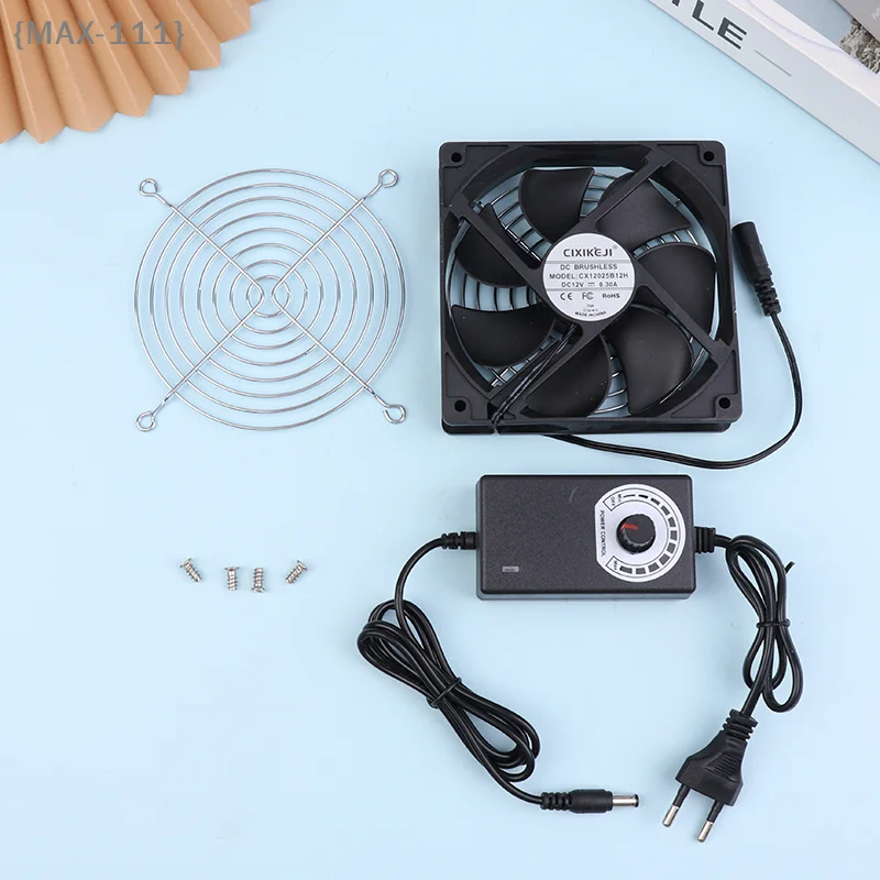 【F2-MAX111】12cm 2700RPM Cooling Fan Set with Controller - 2 Metal Mesh Covers 12V BTC Machine Chassis Workstation Server Radiato