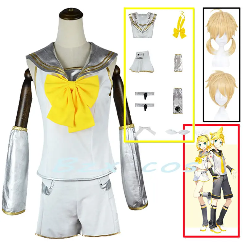 PU Rin Len Cosplay Uniform Anime Costume Top Skirts Shorts Tie Suit Halloween Cosplay Complete Women Men