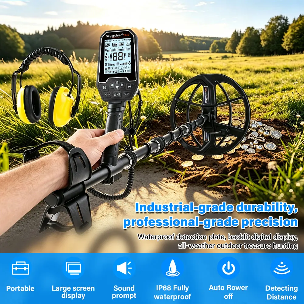 S63 Metal Detector Waterproof Multi Frequency Deep Treasure Hunting Hand Gold Detector Long Range Nugget Waterproof Deep Search