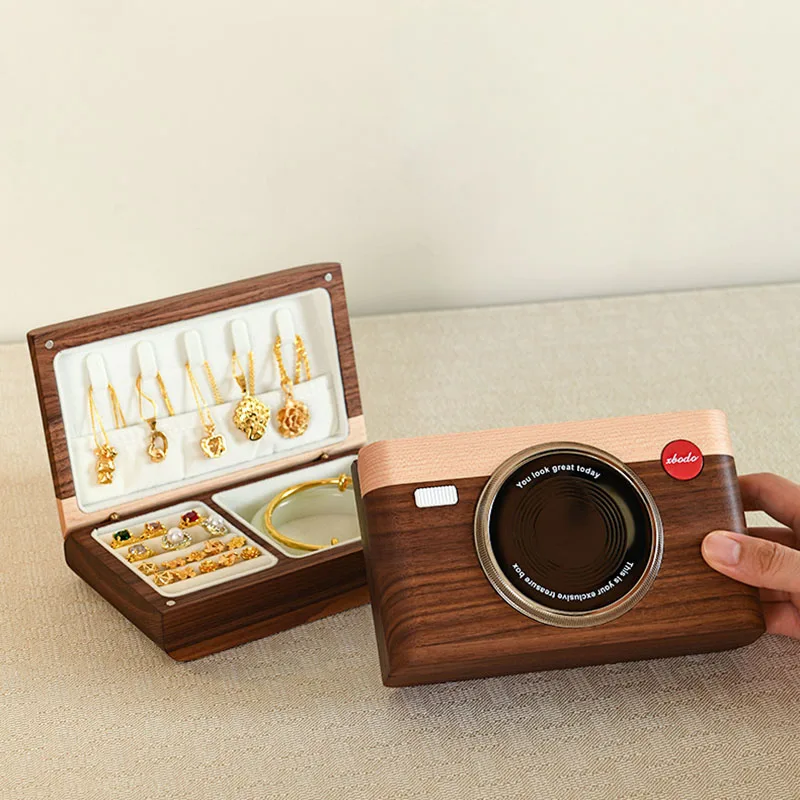 

Minimalist Style Black Walnut Jewelry Box Portable And Compact Retro Ring Necklace Bracelet Organizer Boxes Desktop Ornament