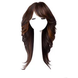 Synthetic Long Wig Layered Straight With Swept Bangs Black Curly Wigs Cosplay Body Wave wig for Women Fake Hair Ombre Blonde Wig