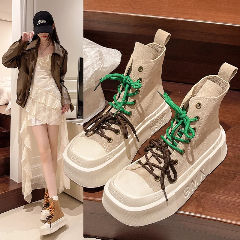 Women Platform Ankle Boots Lace-up Sneakers 2024 Autumn New Outdoor Walking Shoes Casual Cozy Non Slip Femme Botas Punk Gothic