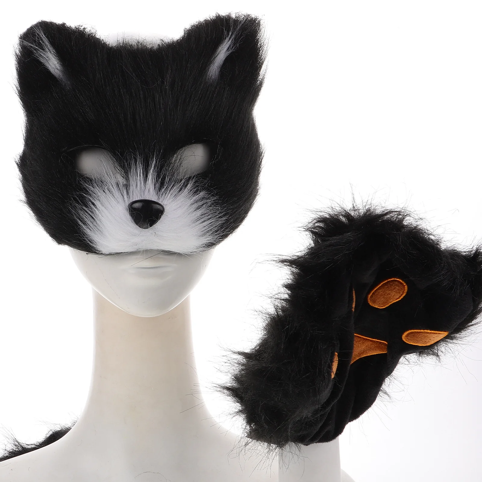 Maschere a mezza faccia Design animale Comodo leggero Halloween Cosplay Masquerade Maschera pelosa con orecchie Coda per adulti