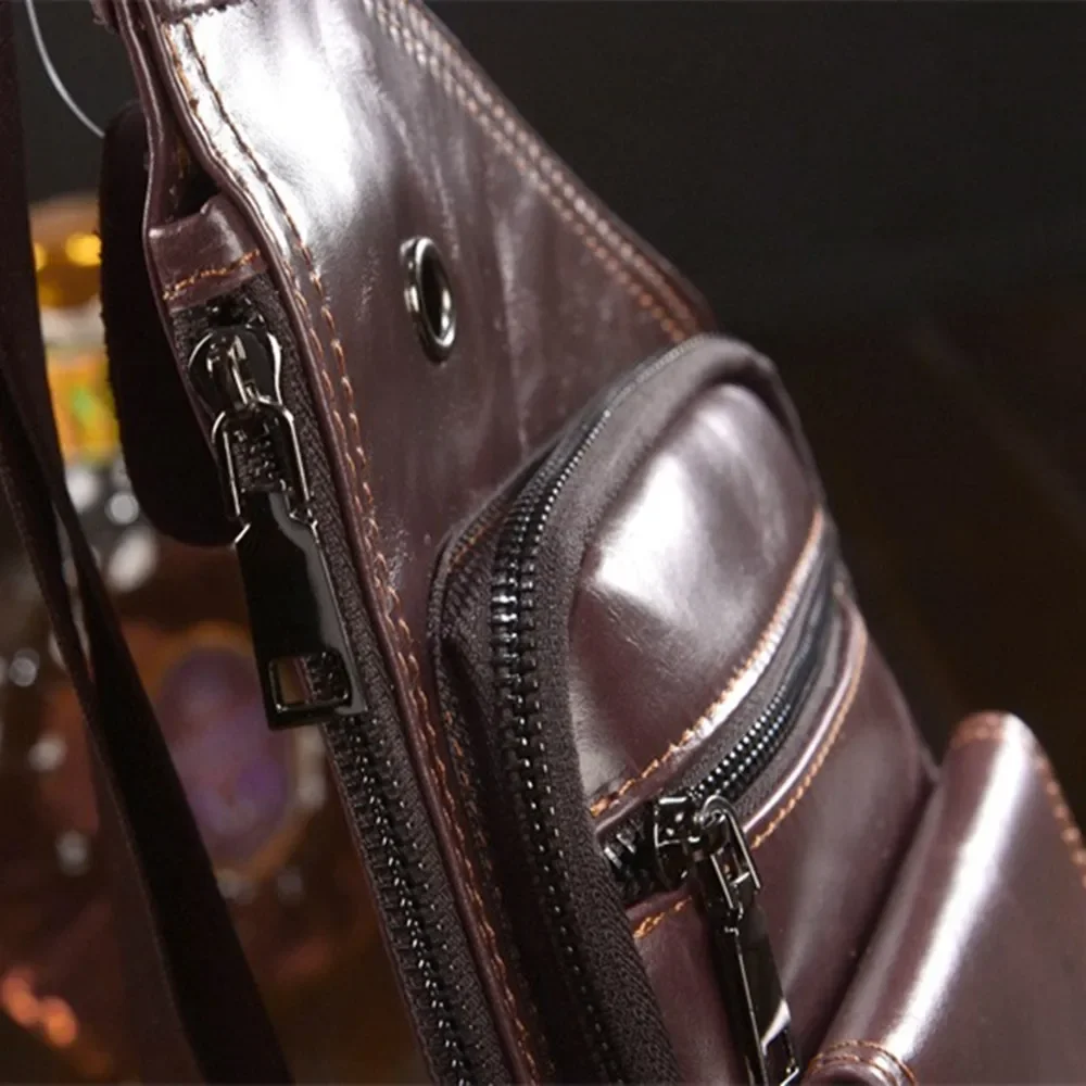 Man Chest Bag Genuine Leather Shoulder Messenger Pack First Layer Cowhide Tablet Computer Storage Package Travel Leisure Handbag