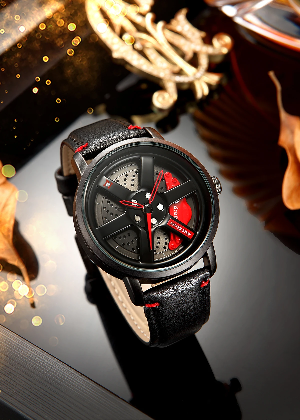 NS Men\'s Car wheel hub watch Minimalist Fashion Sports Watch Calendar Leather casual Quartz watch