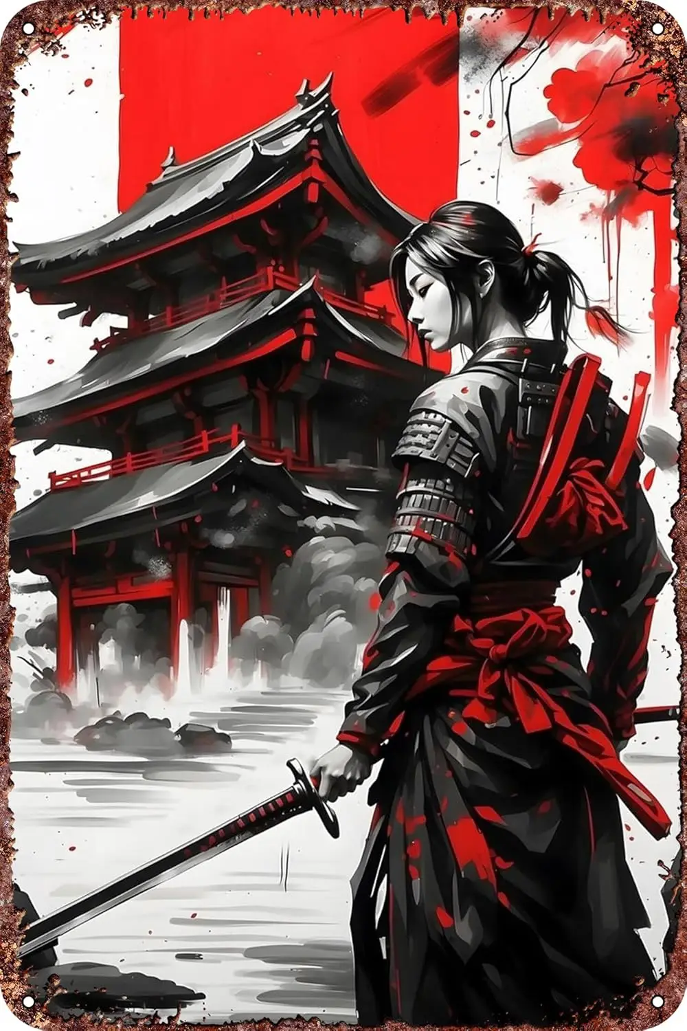 Samurai Girl Metall Blechschilder Retro Garage Schilder Filmplakate Schild Männerhöhle Dekor