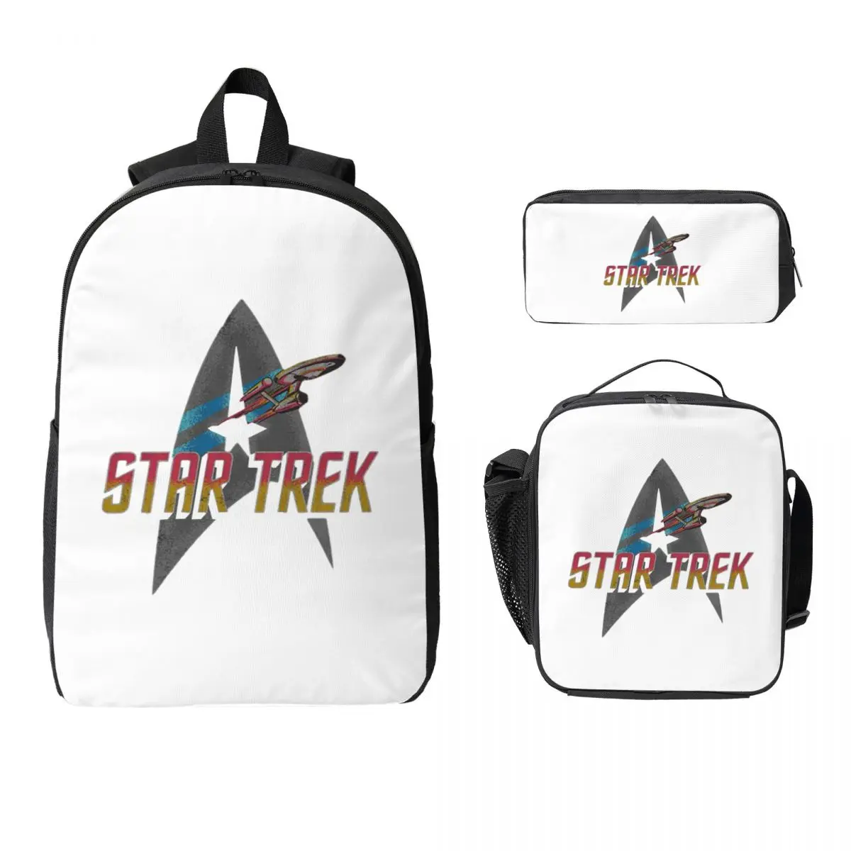 Star Treks Science Fiction TV Series Backpack BookBag School Bag Computer Shoulder Bags 3ps Insulated Lunch Bag Pencil Case