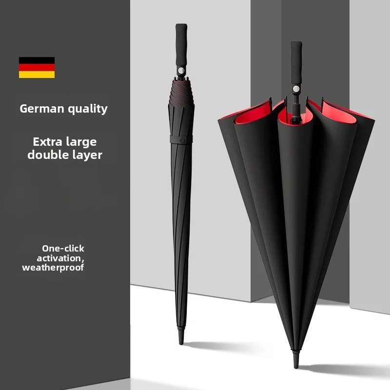 Double layered automatic umbrella with oversized handle, thick and sturdy, storm resistant, suitable for three or two men