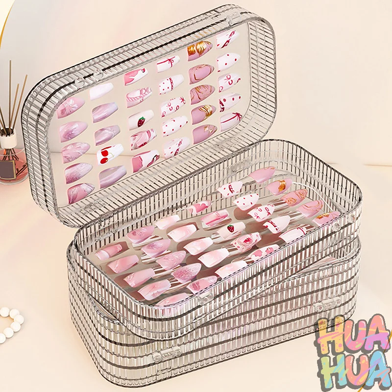 HUA ثلاثة أضعاف الصحافة على شفافة مسمار رف شاشة البلاستيك مسمار صندوق تخزين الضغط على مسمار المنظم لعرض الأظافر كاذبة