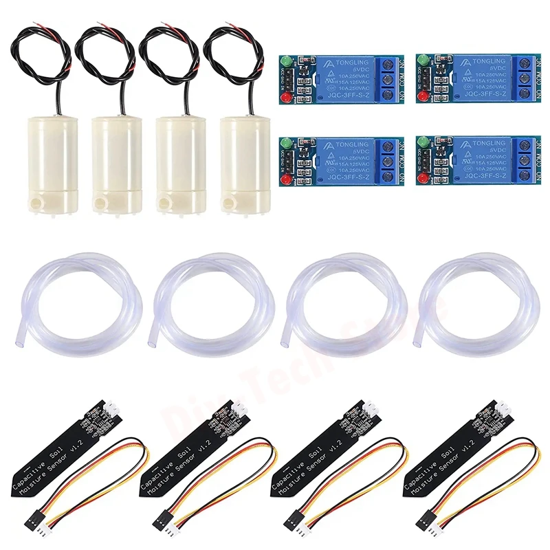 Automatic Irrigation DIY Kit, Capacitive Soil Moisture Sensor, 1 Channel 5V Relay Module, Water Pump, Vinyl Tubing for Arduino