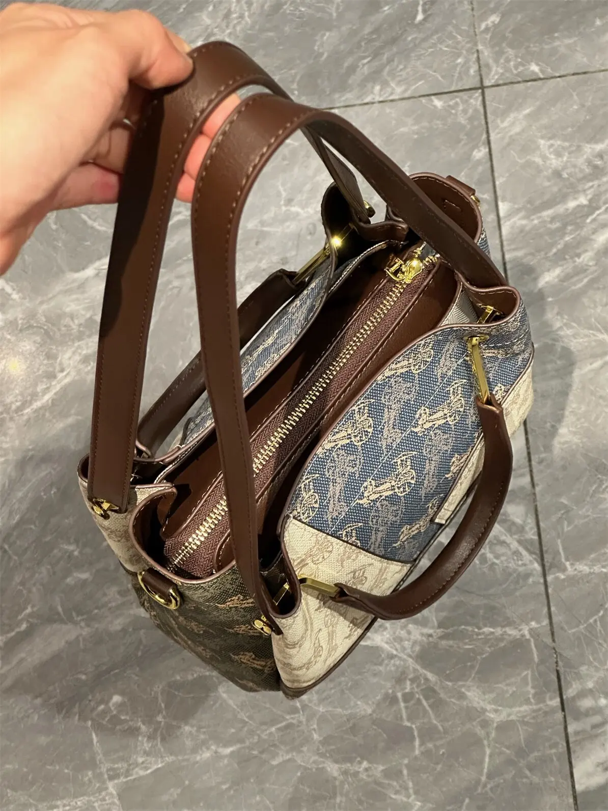 ciyah-retro-luxury-carriage-print-tote-bag-women's-large-capacity-handbag-single-shoulder-bag-fashionable-casual-handbag