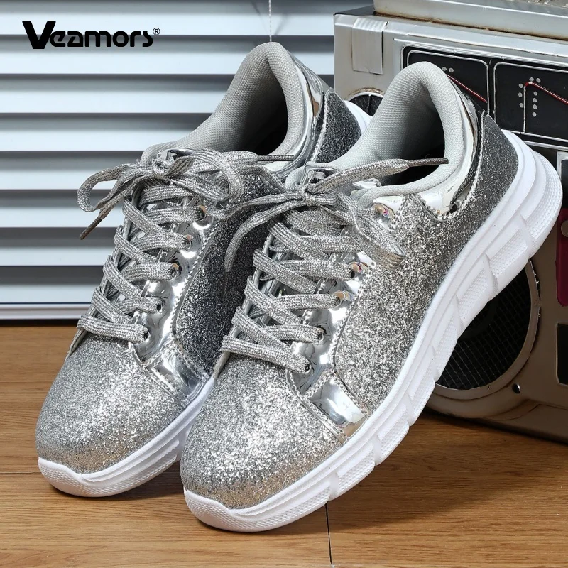 

Модные блестящие туфли с блестками, женская легкая повседневная обувь, эластичная обувь на шнуровке, повседневная прогулочная дорожная обувь, дышащие кроссовки