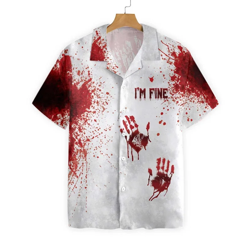 Full Printed Blood Graphic Shirts For Men Summer Short Sleeve Plus Size Blouse Shirts Tops Mens Designer Beah Shirt