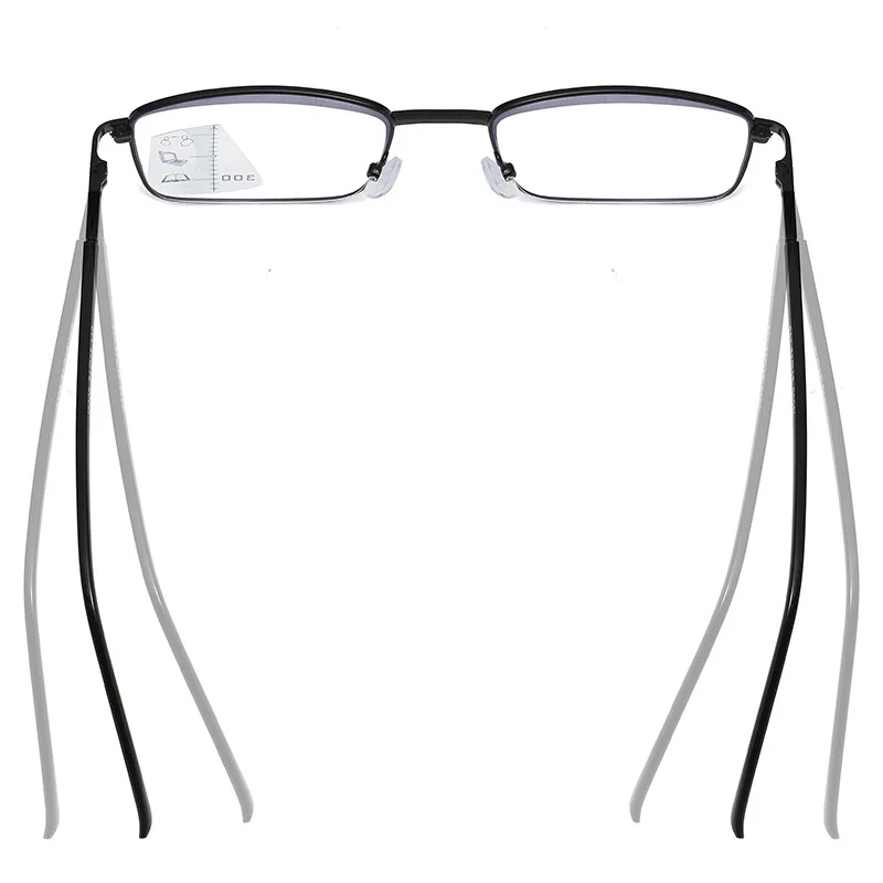 Dual-use Glasses with Spring Legs Men's Automatic Zoom Far and Near Full Frame Multi Focus Reading Glasses with Anti Blue Light