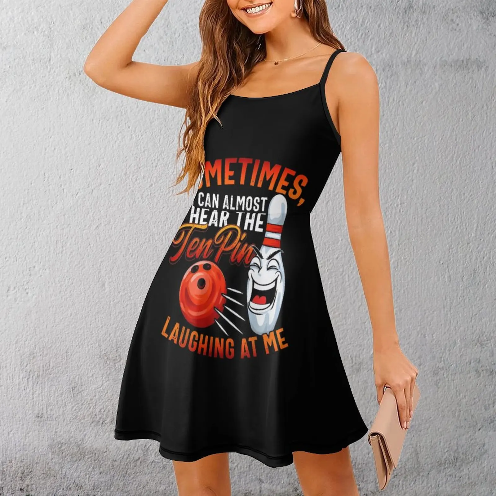 Bowling Fun Print Women's Sling Dress Funny Graphic Sexy  Woman's Gown Joke Cocktails Suspender Dress
