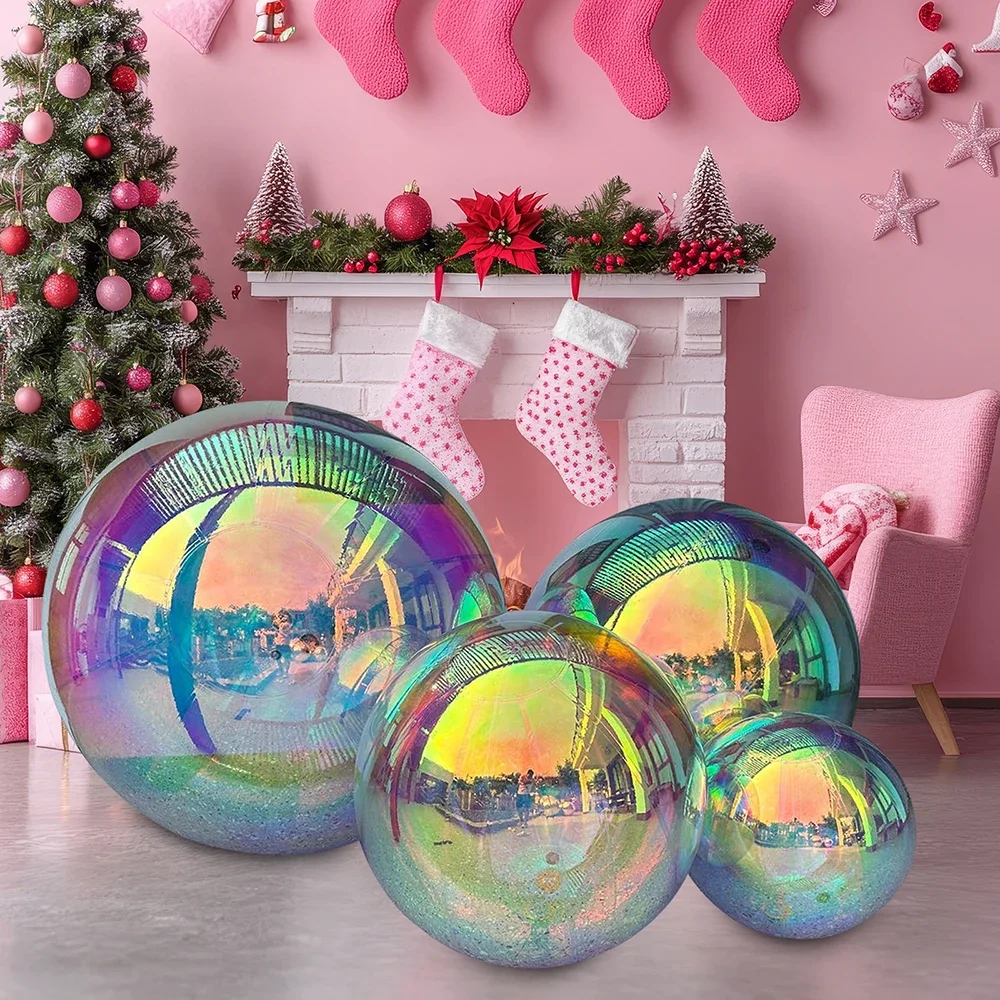 Disco-Spiegelkugeln, aufblasbarer Spiegelballon, silbrig-rosa Kugel, PVC, Chrom, zum Aufhängen, riesige glänzende Kugeln, Weihnachtsfeier-Dekoration