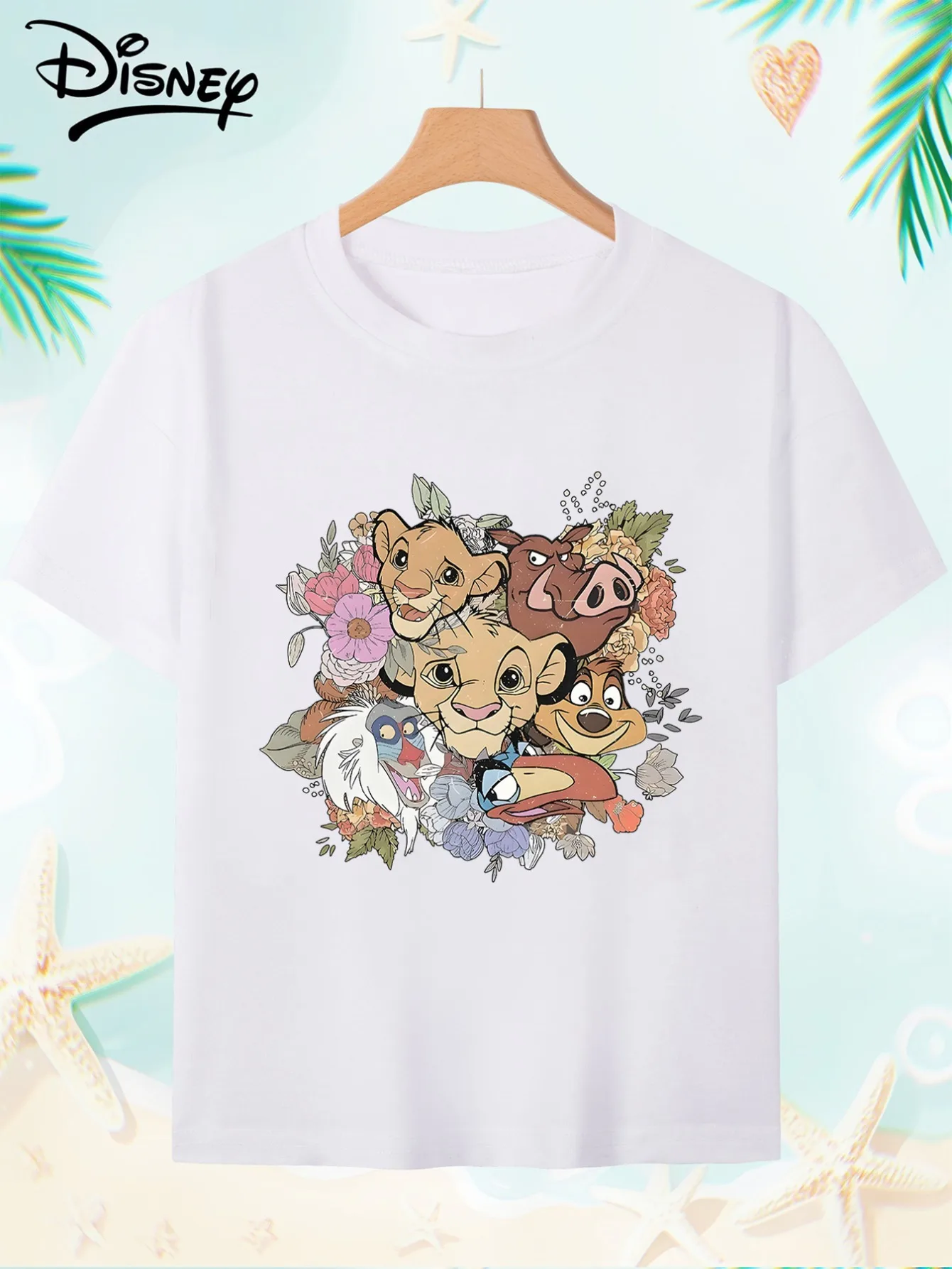 تي شيرت ديزني ليون كينج المطبوع للفتيات Happy Play توب مناسب للأم والابنة من القطن الخالص برقبة دائرية وأكمام قصيرة #4