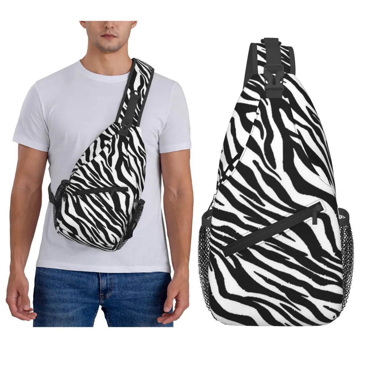 Zebra Pattern Retro Chest Bag Men Sling Crossbody Backpack Chest Bag Travel Hiking Daypack Shoulder Bag