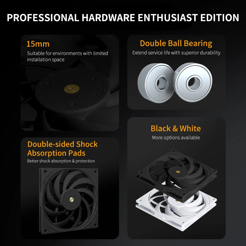 UPSIREN UL-14015 140MM PWM thin pc case cooling fan double ball bearings 2000 RPM quiet powerful desktop computer cooling fans view 4