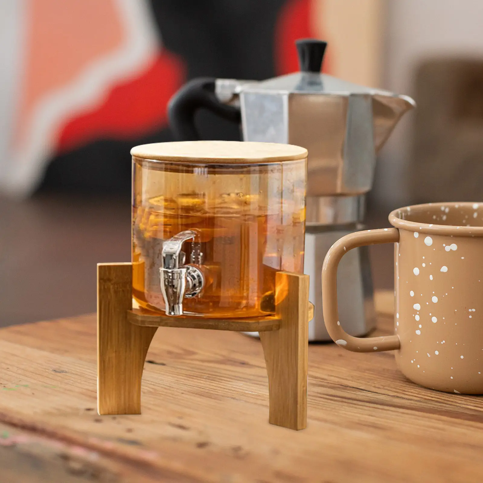 Wood Beverage Dispenser Stand Stable Wooden Base for Drink Dispenser Water Jug Teapot Holder Display Shelf Indoor Outdoor Use